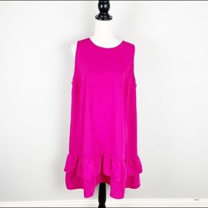 Loft Pink Drop Ruffle Hem Dress Back Cut Out NWT